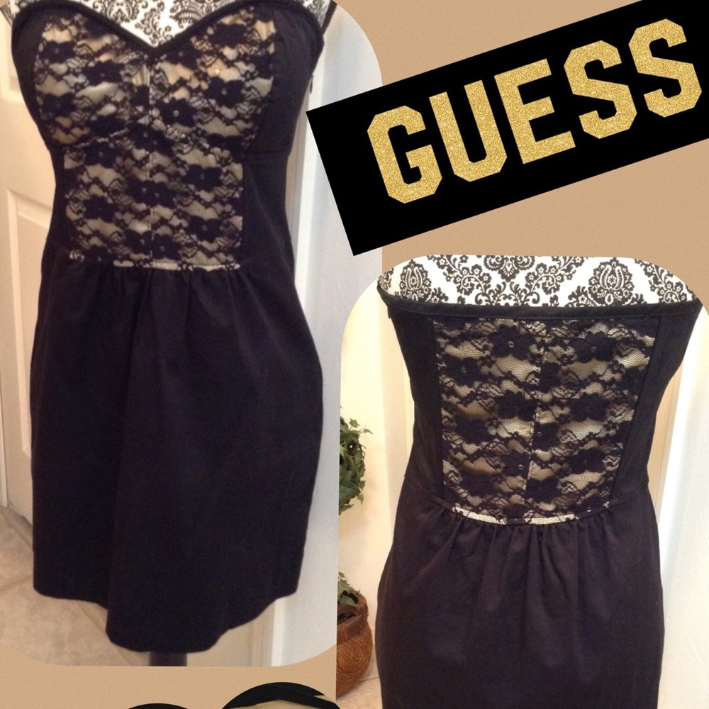 ⭐Guess strapless mini black w/lace